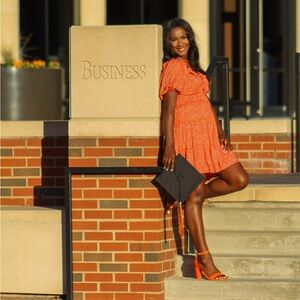 Chic Orange Dress with Matching Heels